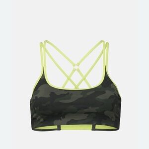 All Access Center Stage Chorus Strappy Bra - Sz S - Olive Camo/Limeade